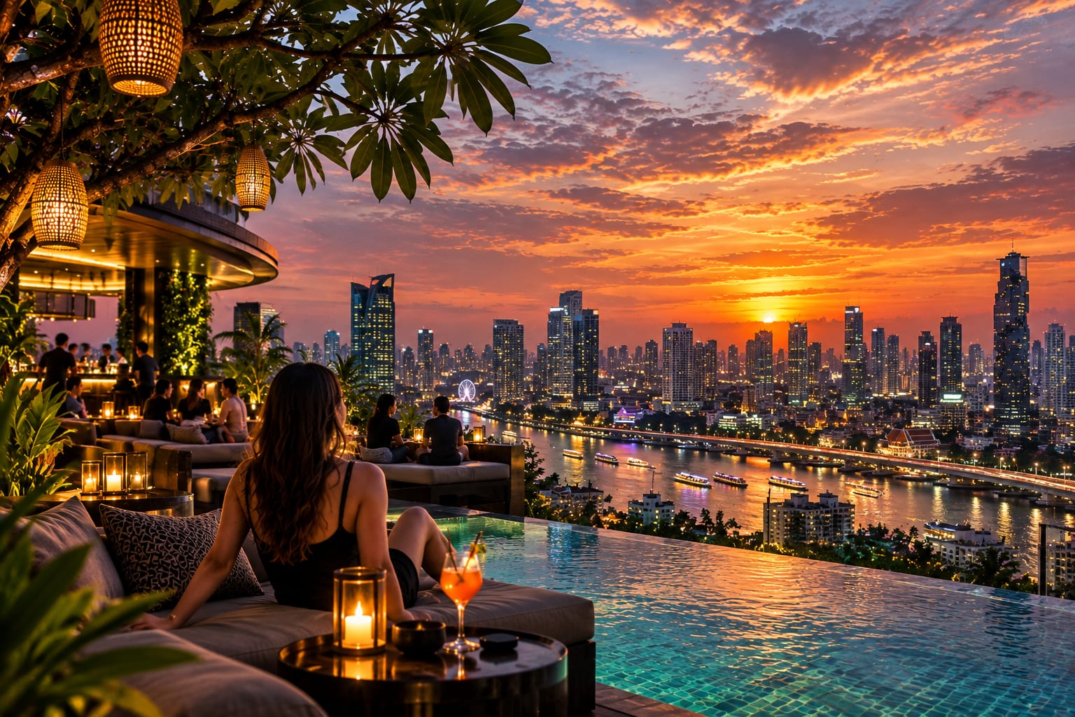 Bangkok rooftop at sunset
